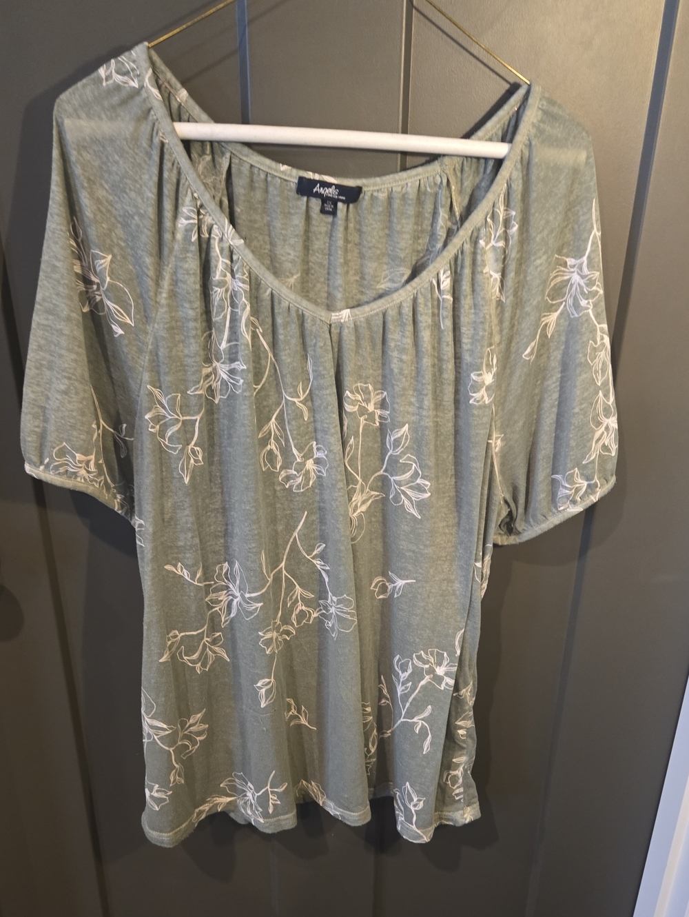 Angels Sage Green Floral Scoop Neck Blouse